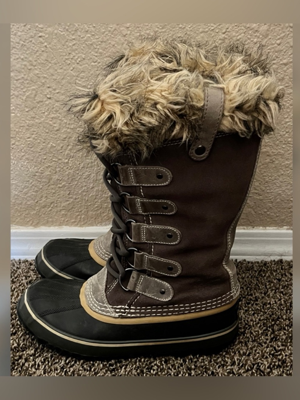 Sorel Joan Of Arctic Snow Winter Calf Boots Dark Brown Women's Size-7